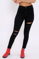 Black Distressed Stretch Skinny Jeans - Fynley-Jeans