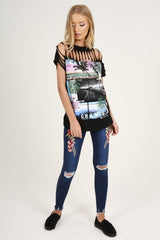 Black Distressed 'Take Chance' Print T-Shirt - Sonny-T-shirt