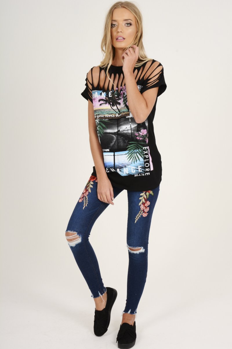 Black Distressed 'Take Chance' Print T-Shirt - Sonny-T-shirt