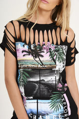 Black Distressed 'Take Chance' Print T-Shirt - Sonny-T-shirt