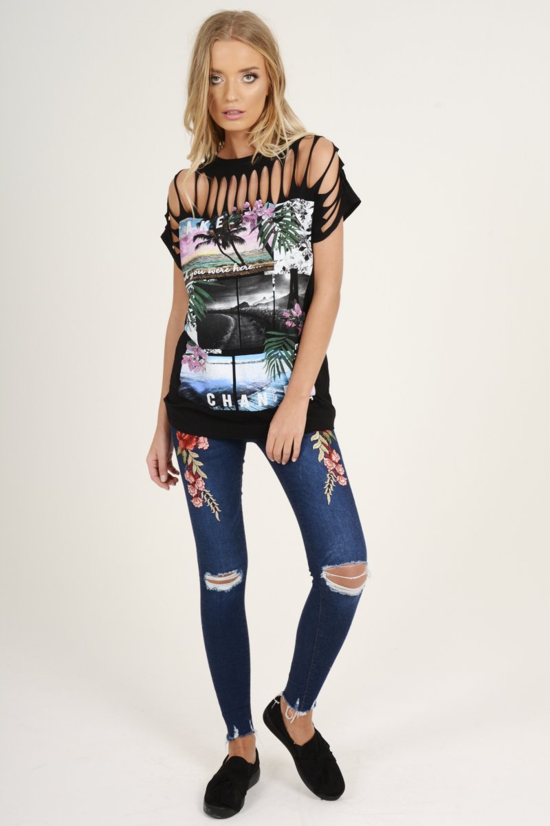 Black Distressed 'Take Chance' Print T-Shirt - Sonny-T-shirt