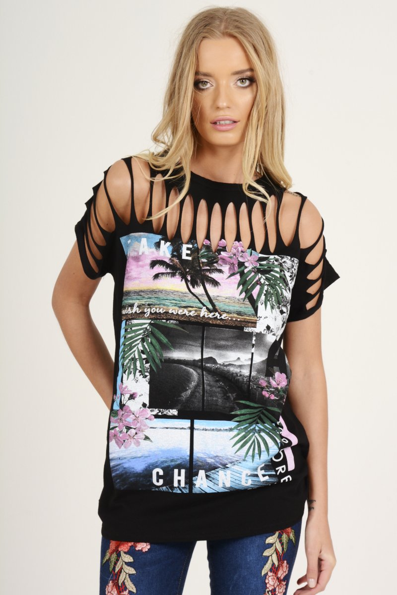 Black Distressed 'Take Chance' Print T-Shirt - Sonny-T-shirt