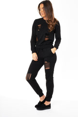 Black Distressed Tracksuit - Mercy-Loungewear
