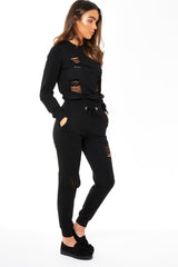 Black Distressed Tracksuit - Mercy-Loungewear