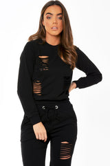 Black Distressed Tracksuit - Mercy-Loungewear