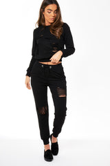 Black Distressed Tracksuit - Mercy-Loungewear