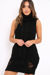 Black Distressed Turtleneck Jumper Dress - Jenni-Dresses