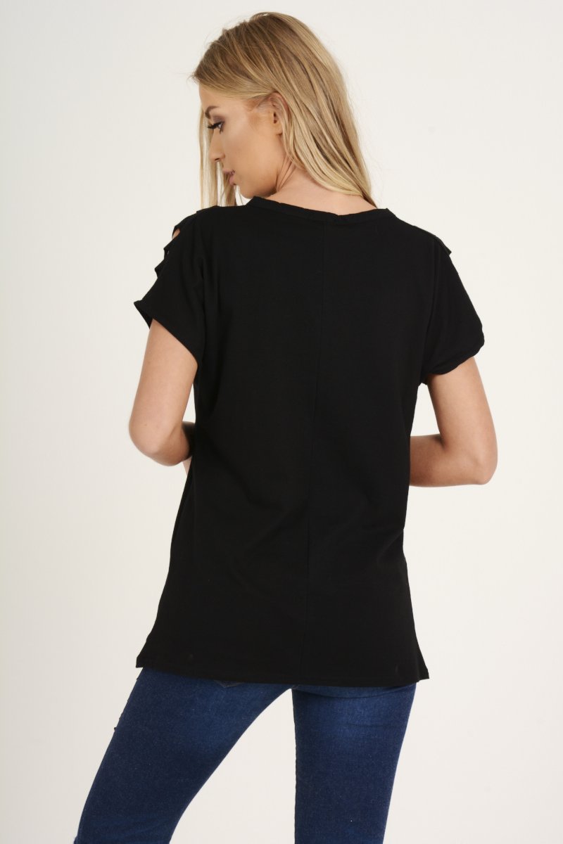 Black Distressed 'Wings Of Rock Tour' Print T-Shirt - Mischa-T-shirt