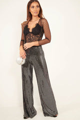 Black Dobby Mesh Low Cut Bodysuit - Tamara-Bodysuits