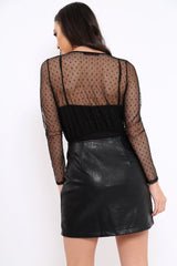 Black Dobby Mesh Wrap Front Bodysuit - Rachael-Bodysuits