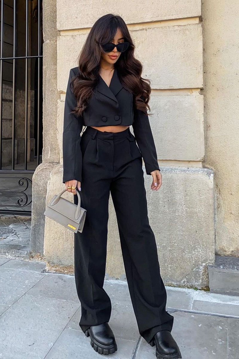 Black Double Button Cropped Blazer - Dolly-Blazers