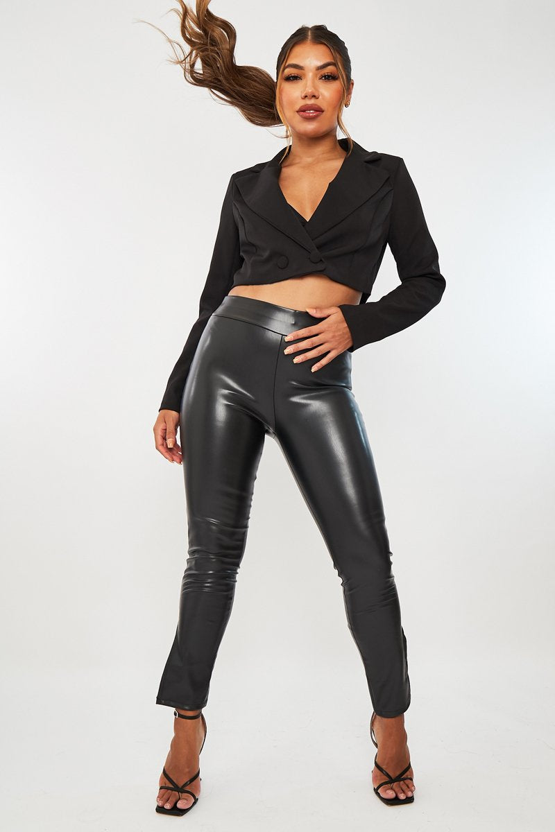 Black Double Button Cropped Blazer - Dolly-Blazers