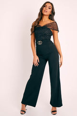 Black Double Circle Buckle Belted Wide Leg Trousers - Darbi-Trousers