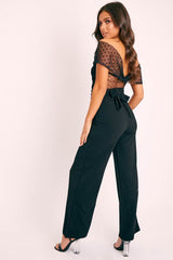 Black Double Circle Buckle Belted Wide Leg Trousers - Darbi-Trousers