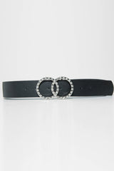 Black Double Diamante Buckle Belt - Aarilyn-Belts