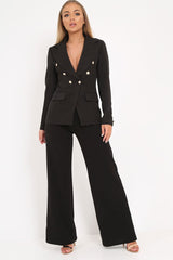 Black Double Gold Button Blazer - Meka-Jackets