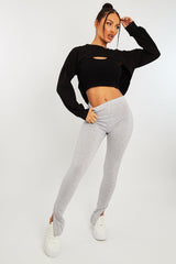 Black Double Layer Crop Sweatshirt - Jannie-Crop Tops