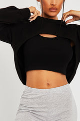 Black Double Layer Crop Sweatshirt - Jannie-Crop Tops