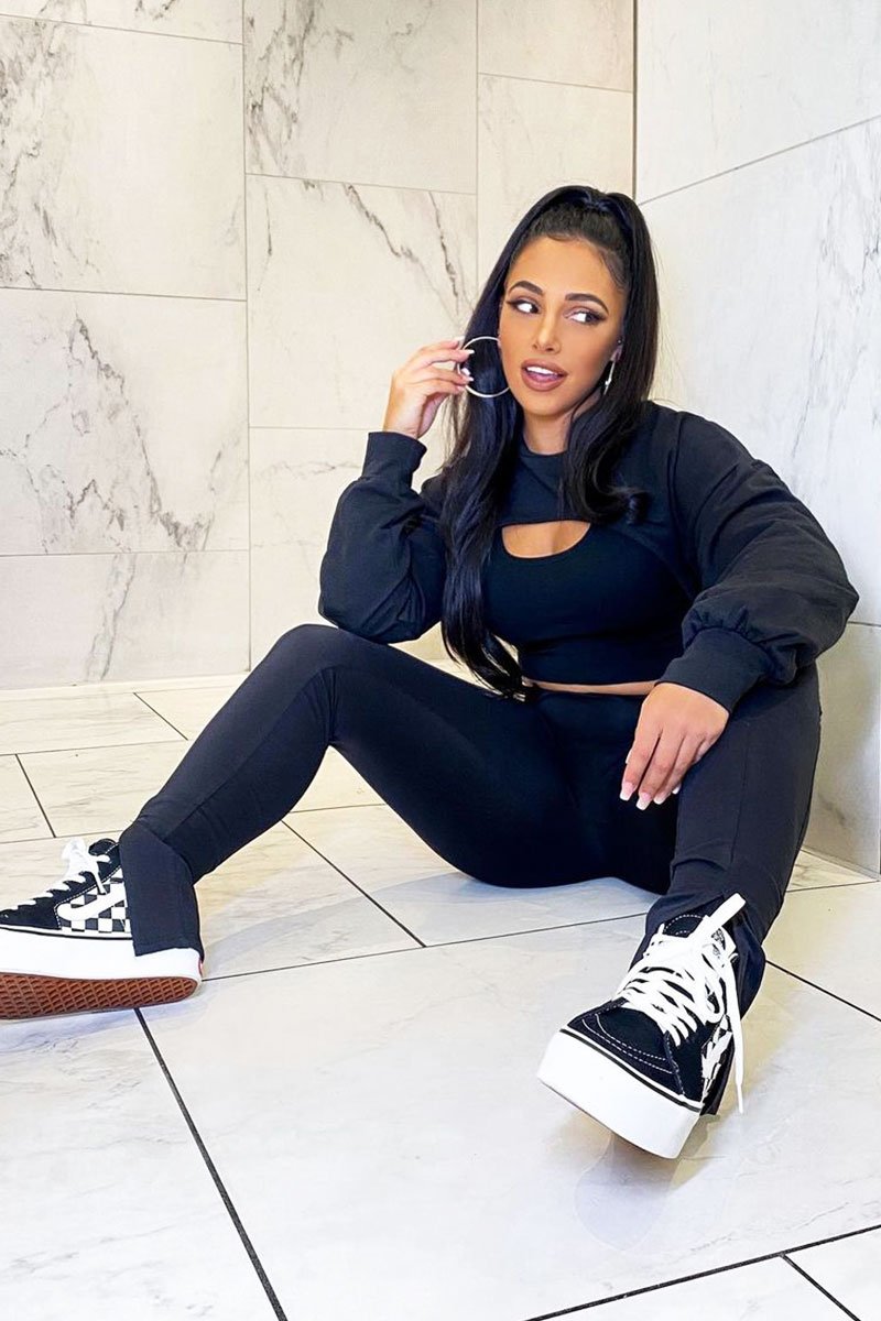 Black Double Layer Crop Sweatshirt - Jannie-Crop Tops