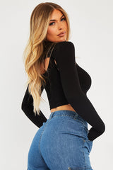 Black Double Layer High Neck Crop Top - Mahani-Crop Tops