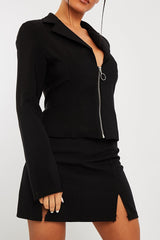 Black Double Notch Split Mini Skirt - Charliee-Skirts