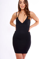 Black Double Strap Plunge Bodycon Dress - Kourtney-Dresses
