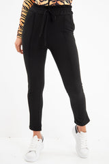 Black Drawstring Seam Front Tailored Joggers - Lissie-Trousers