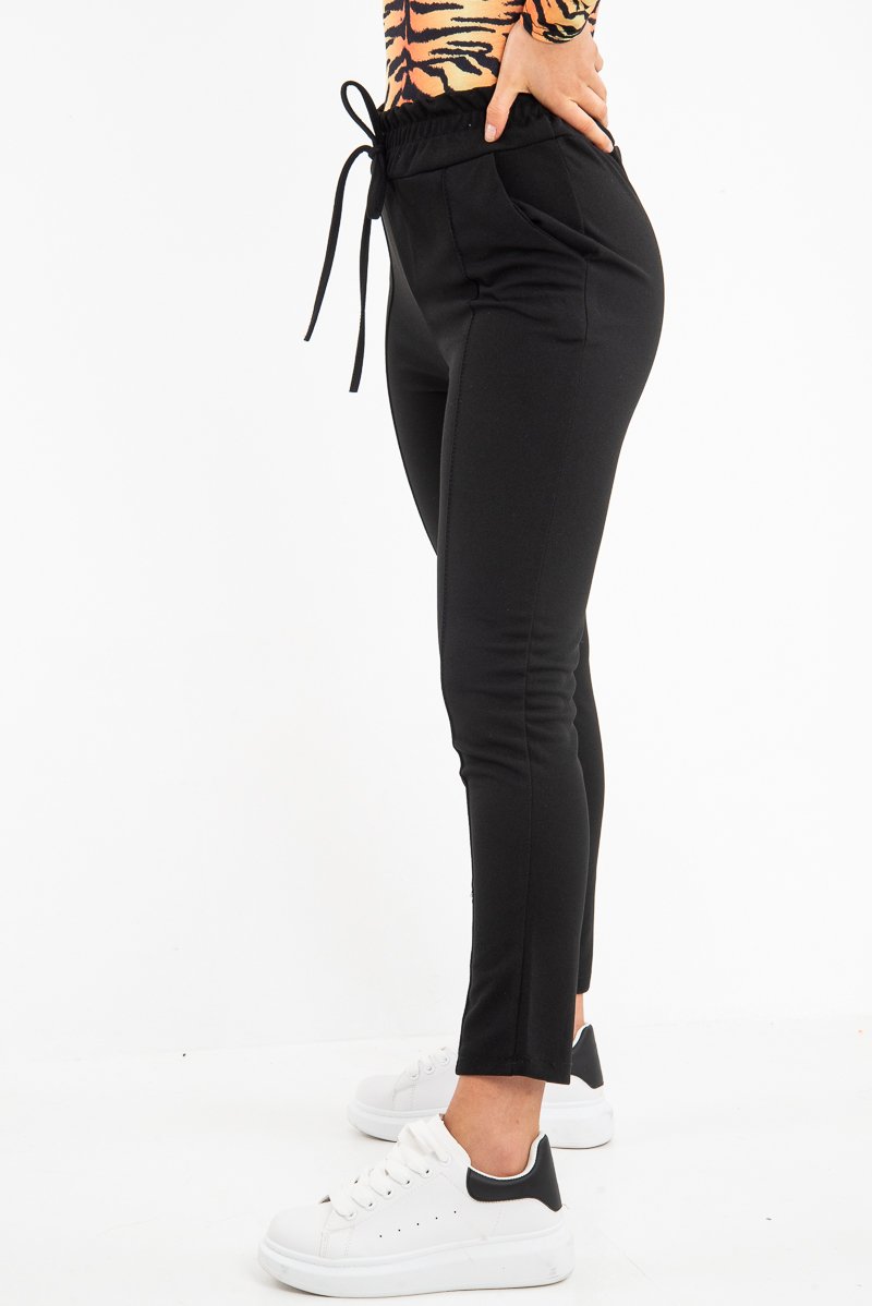 Black Drawstring Seam Front Tailored Joggers - Lissie-Trousers