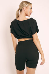 Black Drawstring Top Cycling Short Loungewear Co-ord - Krissa-Loungewear