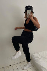 Black Drawstring Waist Joggers - Charley-Joggers