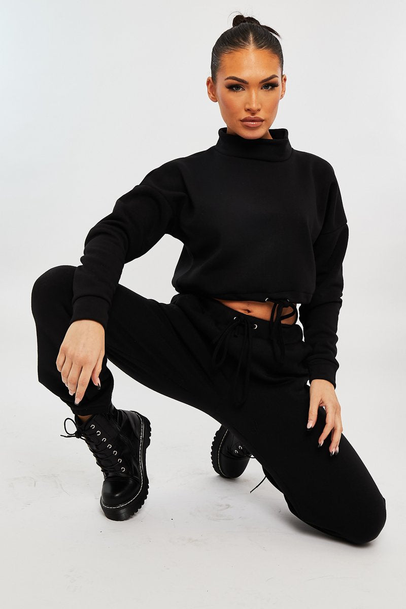 Black Drawstring Waist Jumper and Joggers Co-ord - Kayla-Loungewear