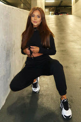 Black Drawstring Waist Jumper and Joggers Co-ord - Kayla-Loungewear