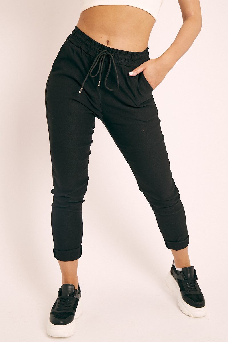 Black Drawstring Waist Trousers - Maddi-Trousers