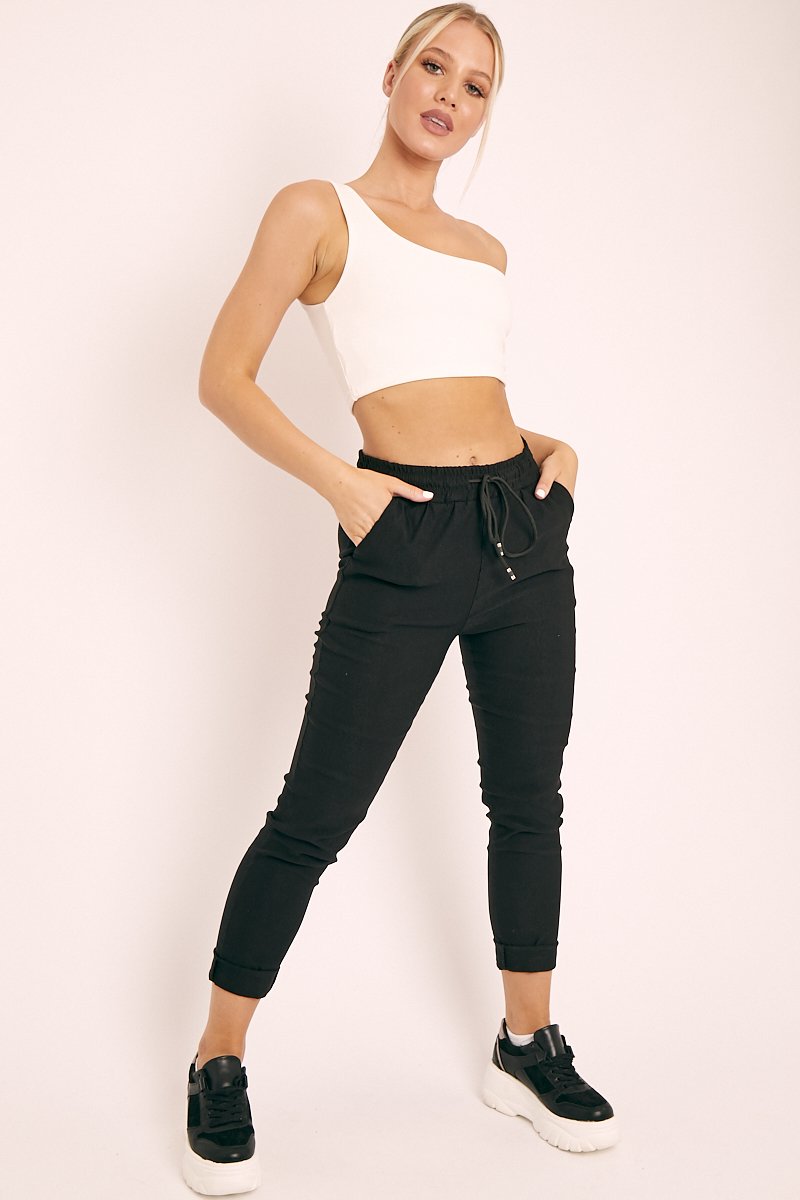Black Drawstring Waist Trousers - Maddi-Trousers