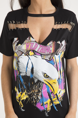 Black Eagle Print Cut Out Pin T-Shirt Dress - Thea-Dresses