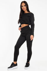 Black Elasticated Cropped Top and Jogger Set - Kruz-Tracksuits