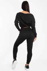 Black Elasticated Cropped Top and Jogger Set - Kruz-Tracksuits