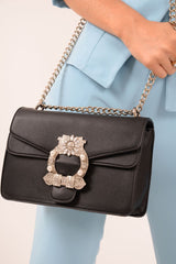 Black Embellished Buckle Bag - Darien-Bags