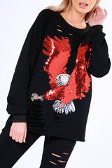 Black Embellished Eagle Distressed Tracksuit - Tiegan-Loungewear