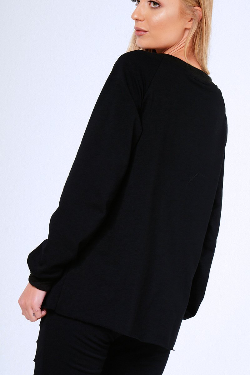 Black Embellished Eagle Distressed Tracksuit - Tiegan-Loungewear