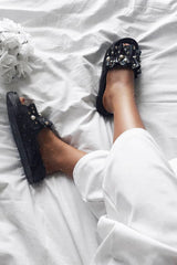 Black Embellished Frill Sliders - Kristan-Sliders