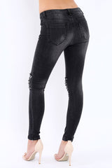 Black Embellished Knees Denim Jeans - Kadi-Jeans