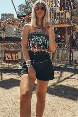 Black Embellished Sheer Top with Sequin and Coin Tassels - Ciani-Tops