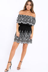 Black Embroidered Bardot Dress - Lottie-Dresses