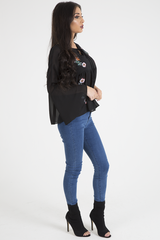 Black Embroidered Bell Sleeve Blouse - Felicia-Blouses