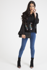 Black Embroidered Bell Sleeve Blouse - Felicia-Blouses