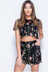 Black Embroidered Floral Co-ord - Roxy-Co-ords