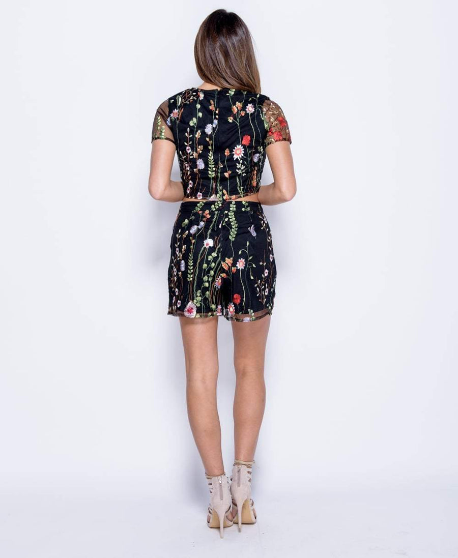 Black Embroidered Floral Co-ord - Roxy-Co-ords
