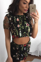 Black Embroidered Floral Co-ord - Roxy-Co-ords