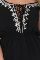 Black Embroidered Fringe Playsuit - Kinsley-Playsuits